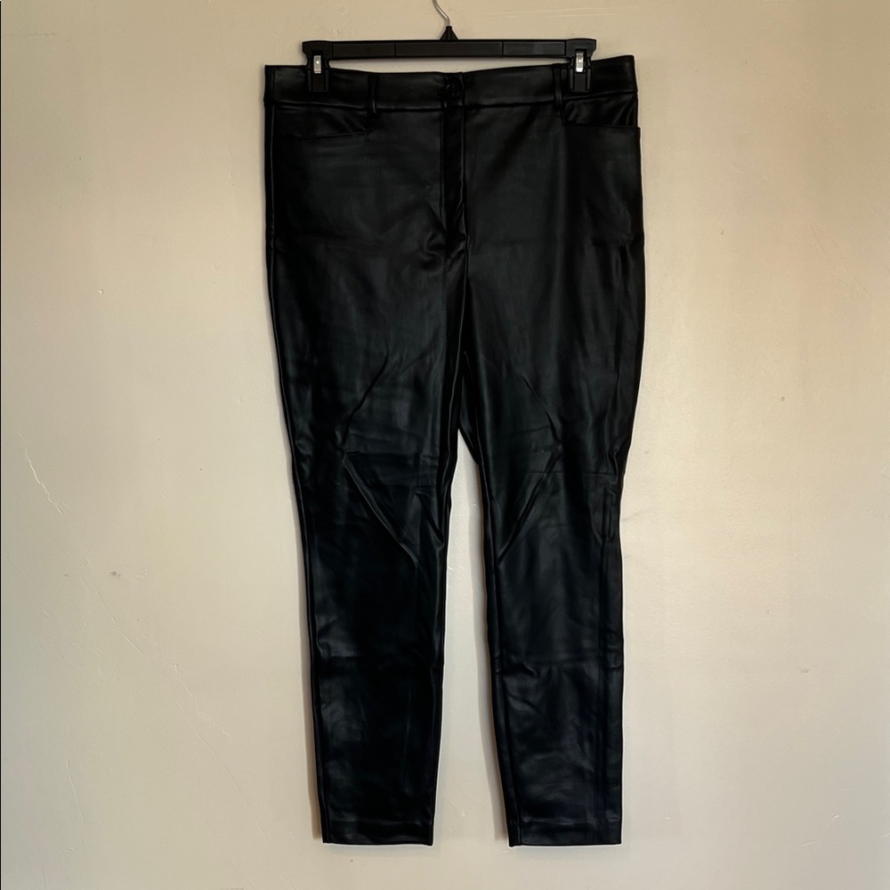 LOFT Sleek and Versatile Faux Leather High Rise Ankle Pants - Black Size 12